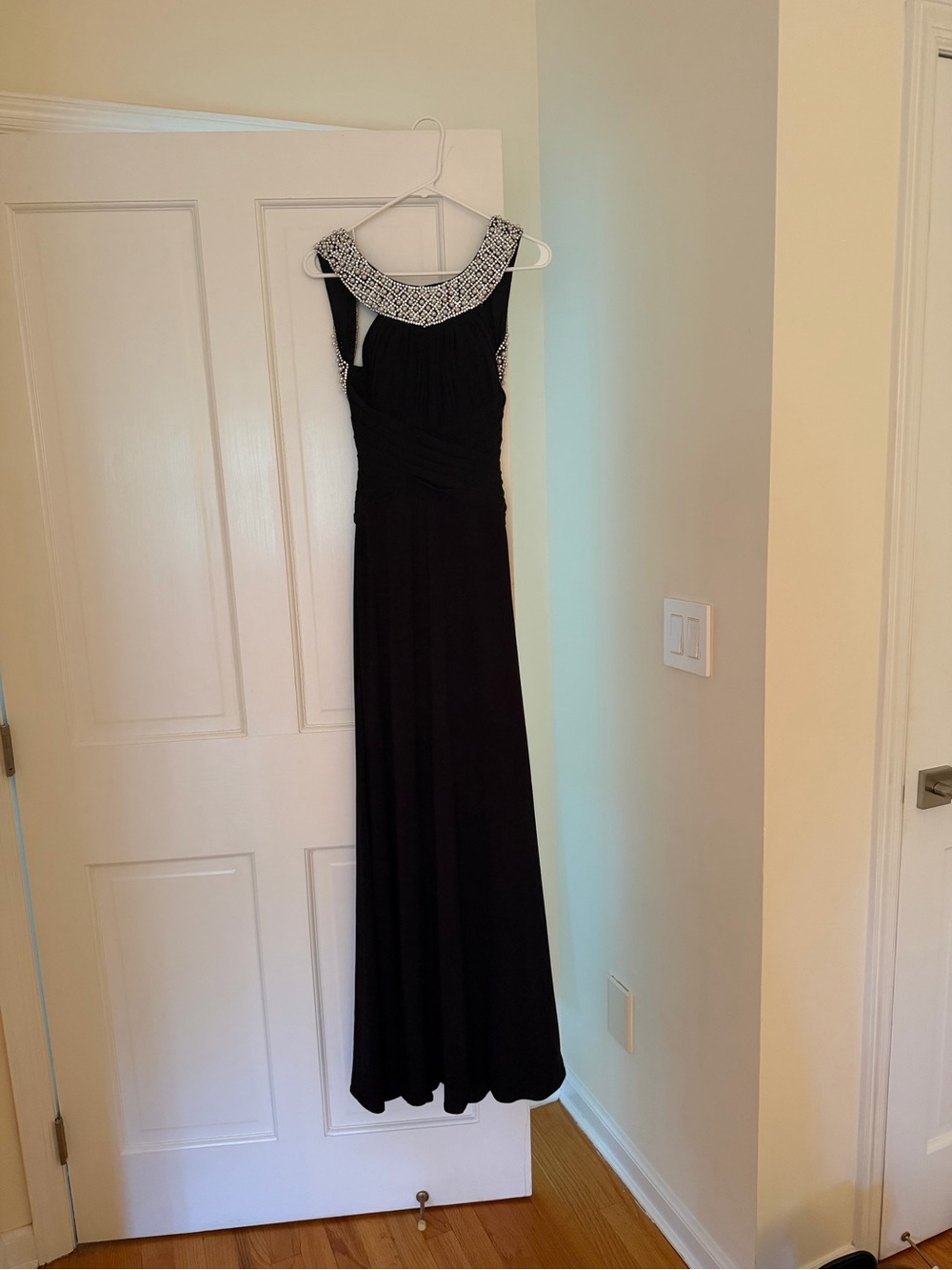 Sherri Hill Black Maxi Dress with Beaded Collar - Picture 3 of 8